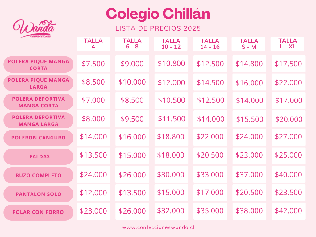 Precios colegio chillan