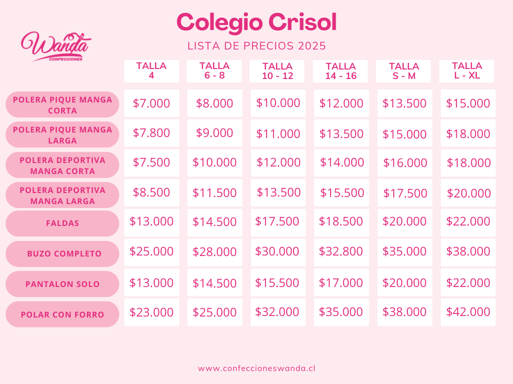 Precios colegio crisol