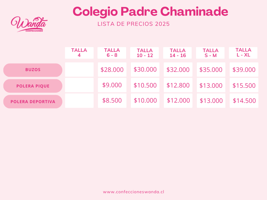 Precios colegio padre chaminade
